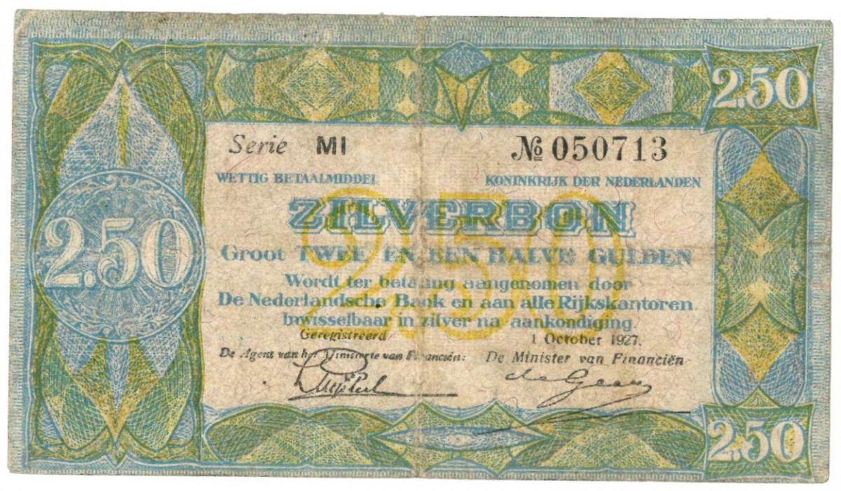 Nederland 2½ gulden Zilverbon Type 1918 - Fraai +