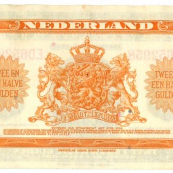 Nederland 2½ gulden Muntbiljet Type 1943 Wilhelmina - Prachtig