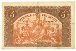 No reserve - Belgium. 5 frank. Banknote. Type 1919. - Very fine +.