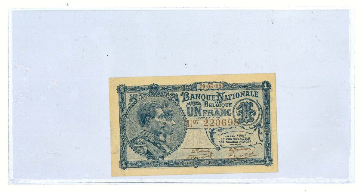 No reserve - Belgium. 1 franc. Banknote. Type 1922. - About UNC.