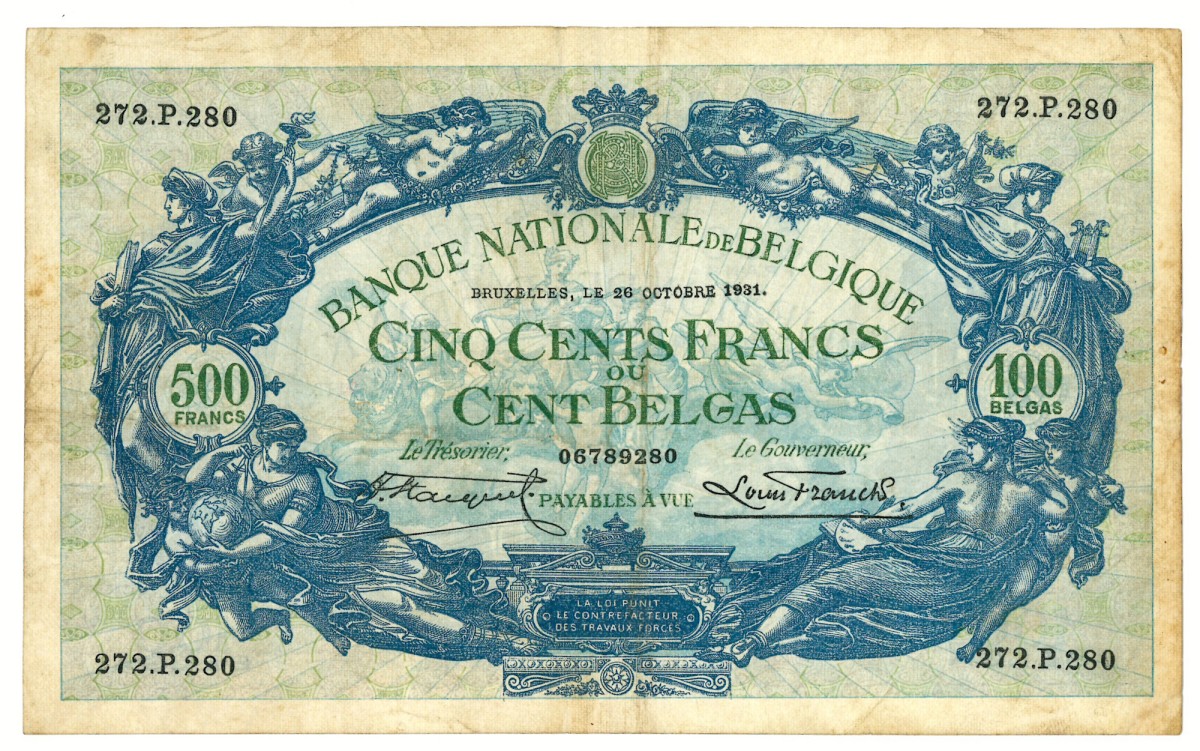 No reserve - Belgium. 500 francs. Banknote. Type 1931. - Very fine.