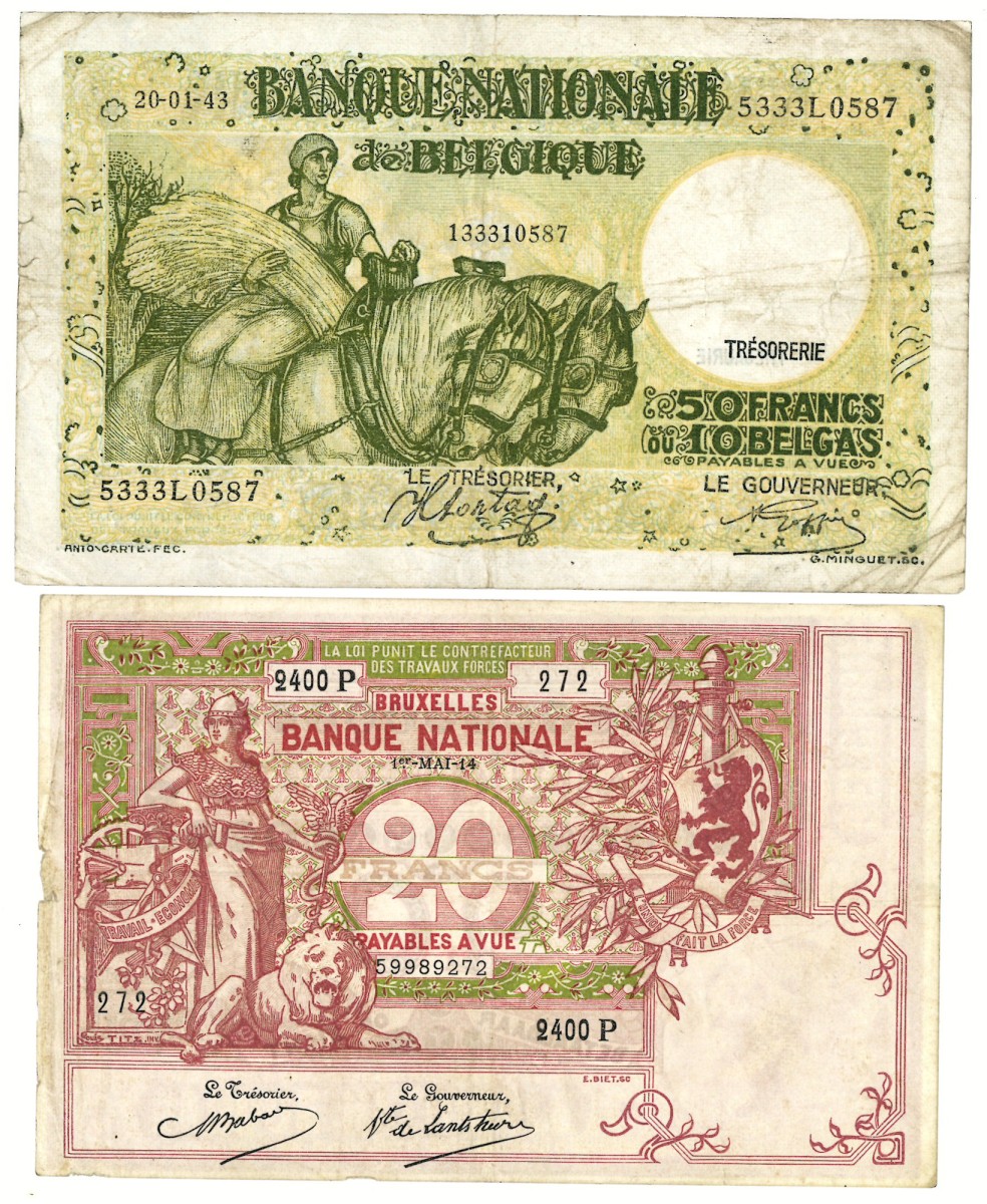 Lot 2 banknotes. - Very fine -.