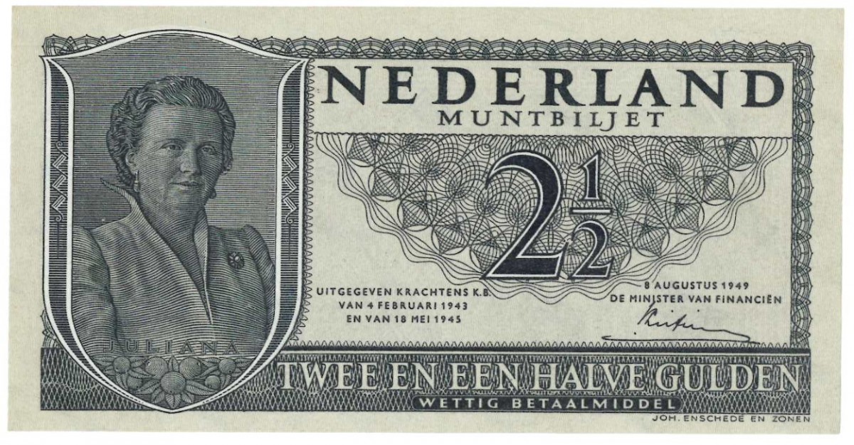 Nederland 2½ gulden Muntbiljet Type 1949 Juliana - Nagenoeg UNC