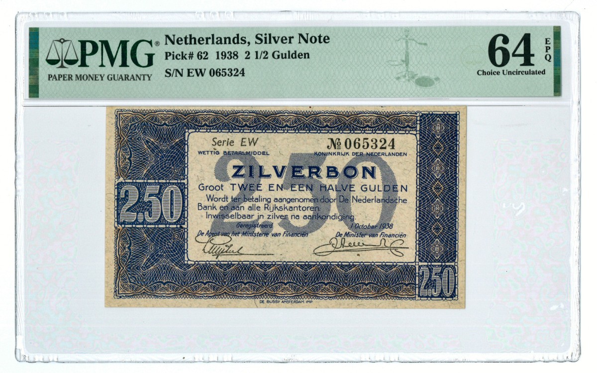 No reserve - 2½ gulden 1938. - UNC.