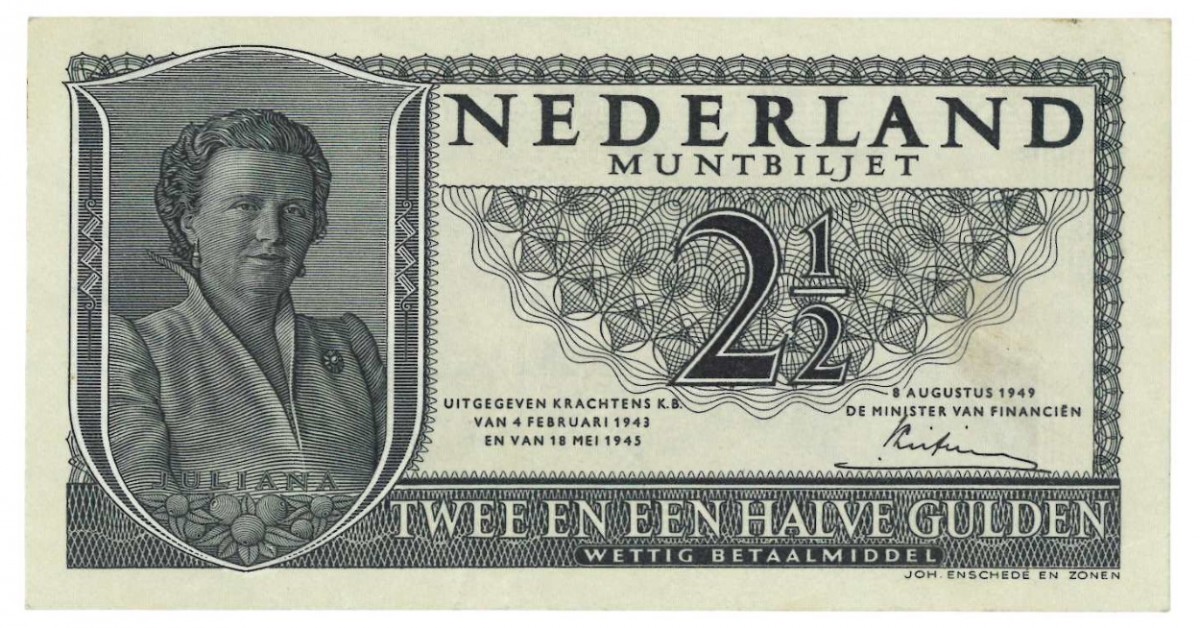 Nederland 2½ gulden Muntbiljet Type 1949 Juliana - Prachtig