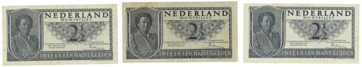 Nederland 3x 2½ gulden Muntbiljet Type 1949 Juliana - Zeer Fraai