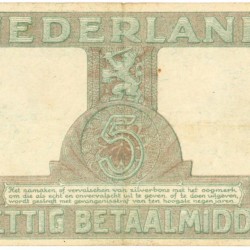 Nederland 5 gulden Zilverbon Type 1944 - Zeer Fraai -