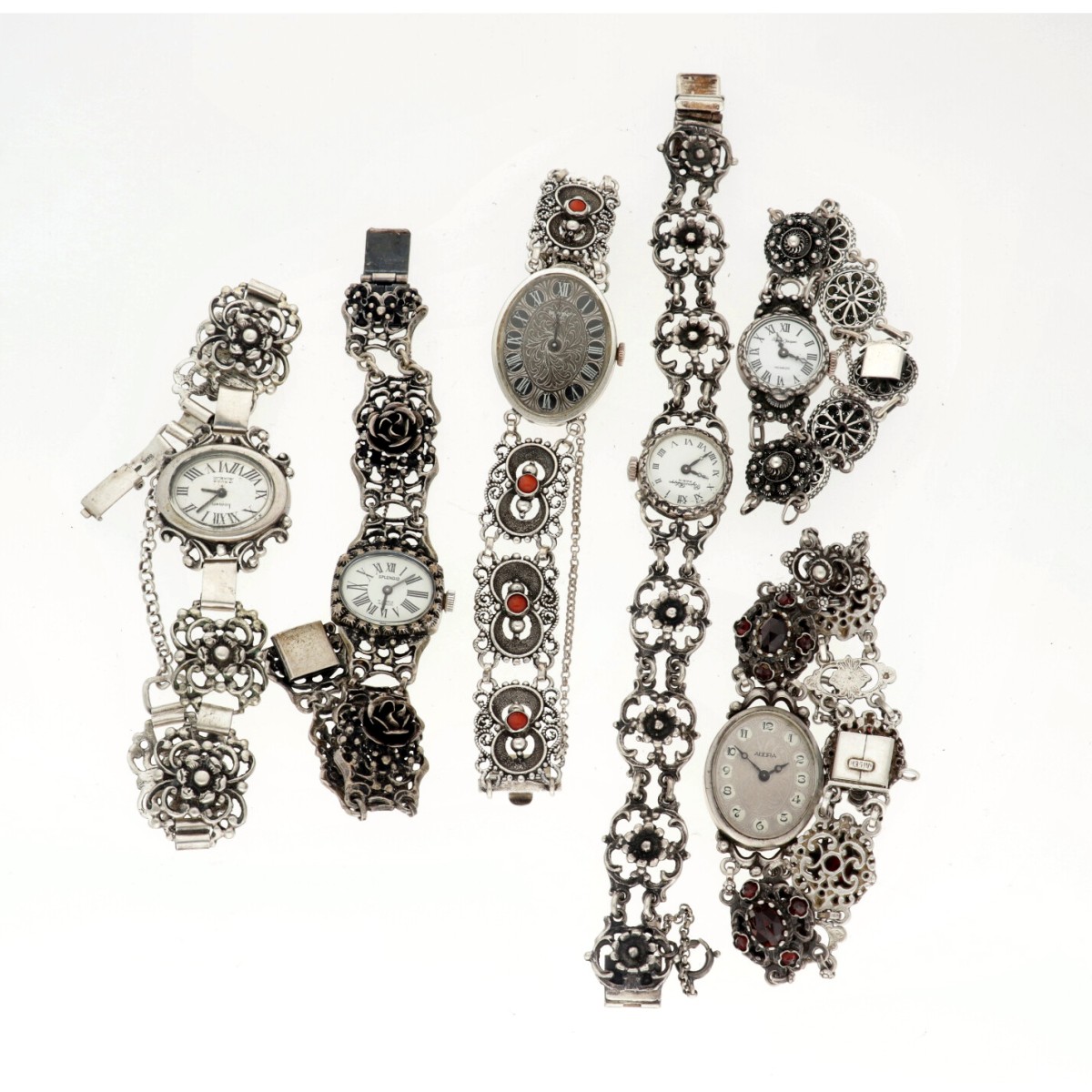 No Reserve - Lot zilveren dames horloges.