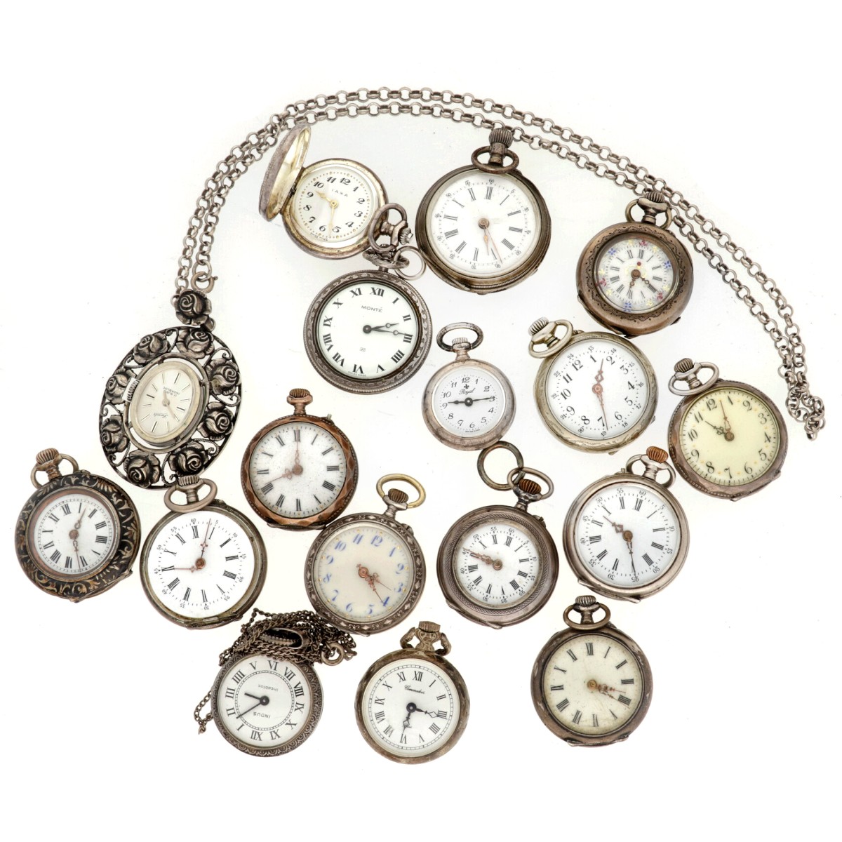 No Reserve - Lot zilveren dames zakhorloges.