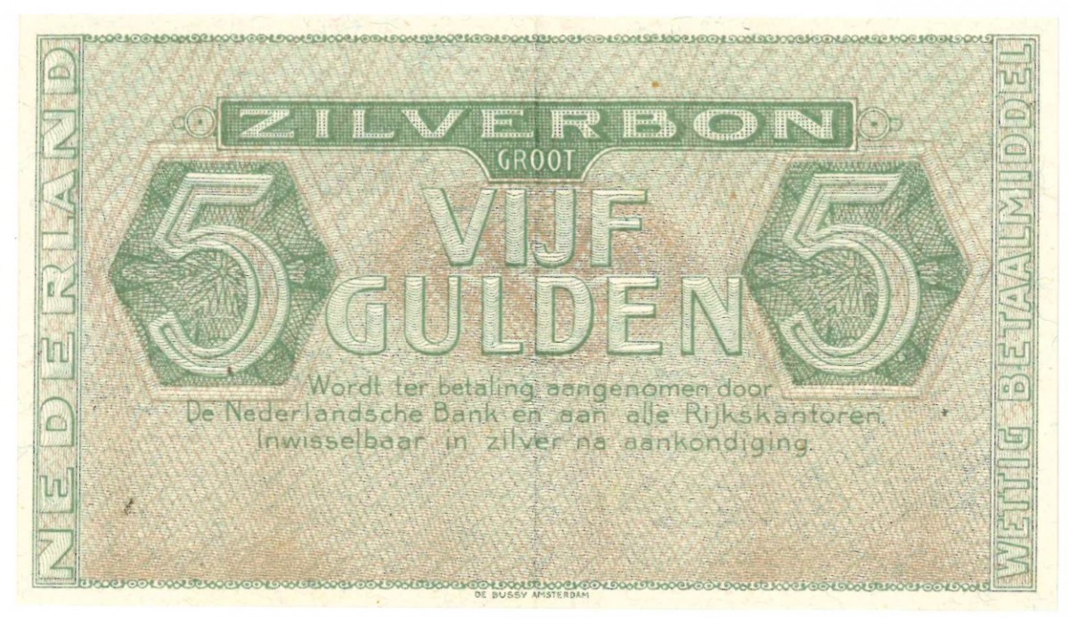 Nederland 5 gulden Zilverbon Type 1944 - Zeer Fraai +