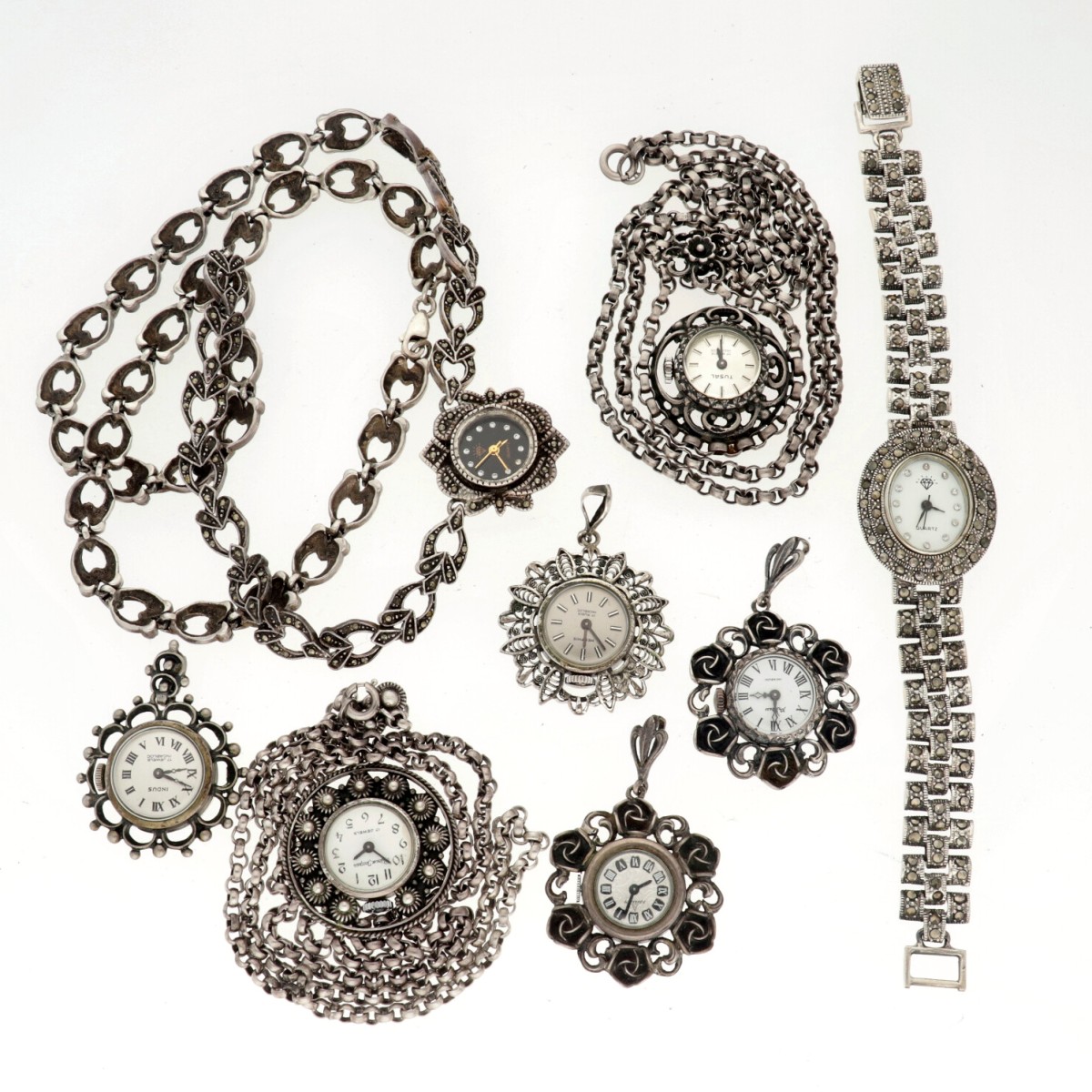 No Reserve - Lot zilveren dames zak- en zusterhorloges.
