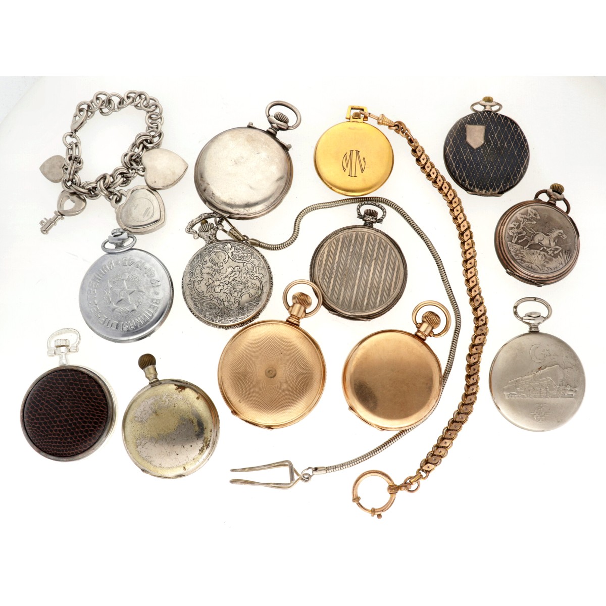 No Reserve - Lot silver and steel men's pocketwatches.