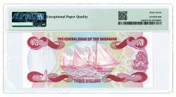 Bahamas. 3 dollars. Banknote. Type 1974. - PMG 67EPQ.