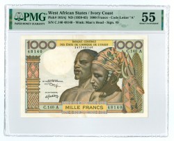 West-African States. 1000 francs. Banknote. Type 1959-1965. - PMG 55.