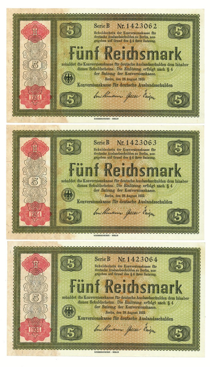 Lot 3 banknotes. - About UNC.