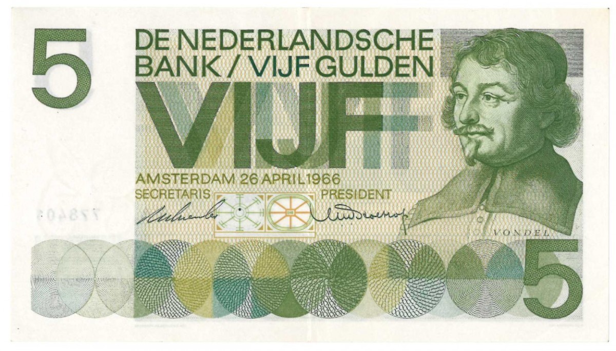 Nederland 5 gulden bankbiljet Type 1966 Vondel I -Prachtig