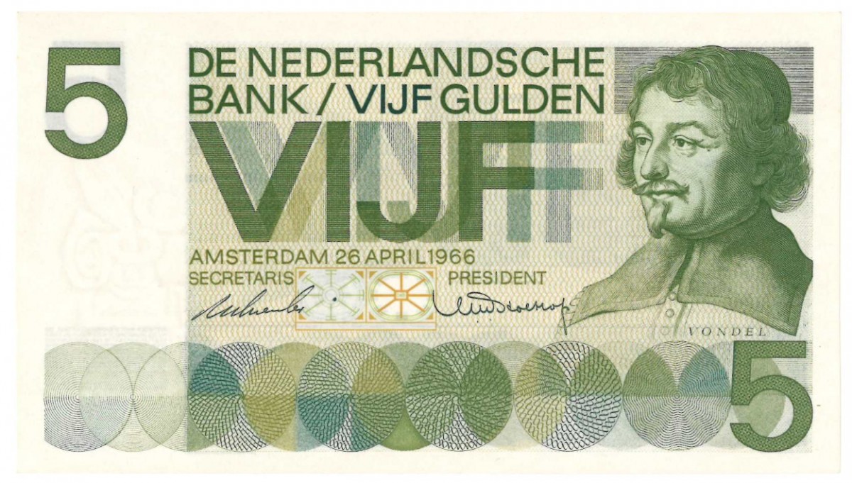 Nederland 5 gulden bankbiljet Type 1966 Vondel I - Nagenoeg UNC