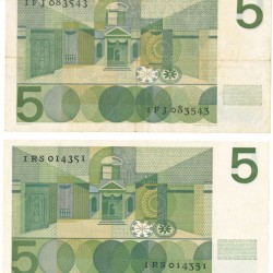 Nederland 2x 5 gulden Bankbiljet Type 1966 Vondel I - Fraai / Zeer Fraai