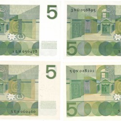 Nederland 4x 5 gulden Bankbiljet Type 1966 Vondel I - Zeer Fraai / Prachtig