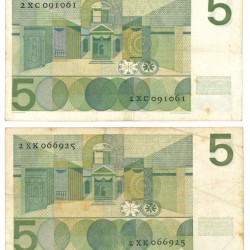 Nederland 2x 5 gulden Bankbiljet Type 1966 Vondel I - Fraai -