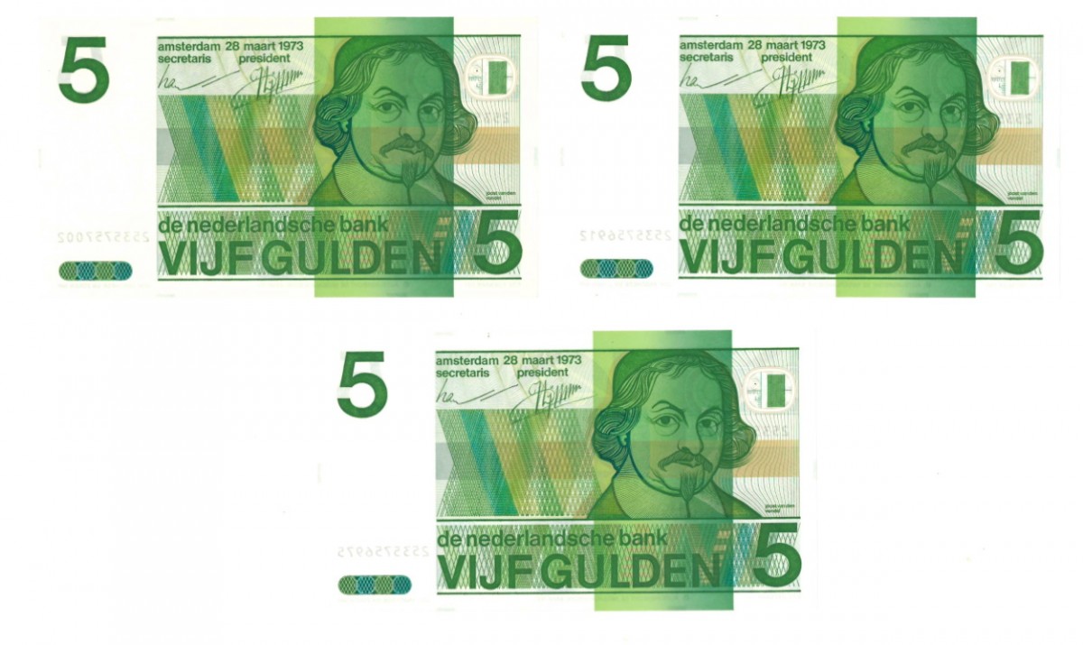 Nederland 3x 5 gulden Bankbiljet Type 1973 Vondel II - UNC