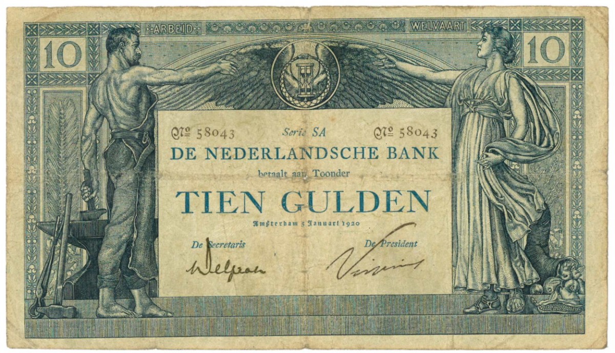 Nederland 10 gulden bankbiljet Type 1904 Arbeid en Welvaart I - Zeer Goed