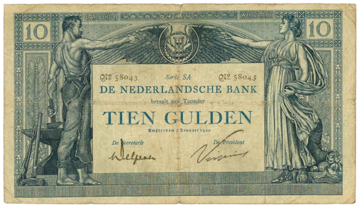 Nederland 10 gulden bankbiljet Type 1904 Arbeid en Welvaart I - Zeer Goed