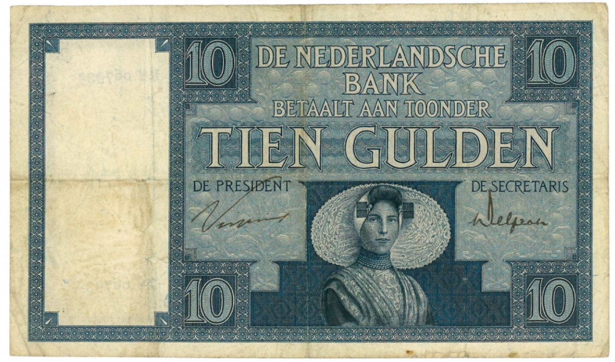 Nederland 10 gulden bankbiljet Type 1924 Zeeuws Meisje - Fraai / Zeer Fraai