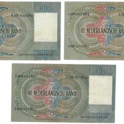 Nederland 3x 10 gulden bankbiljet Type 1940 II Meisje met druiven - Zeer Fraai -