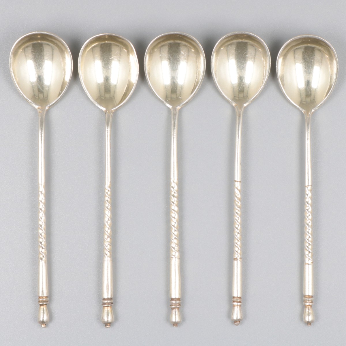 Zilveren theelepels (5), V. Akimov, Moskou 1887.