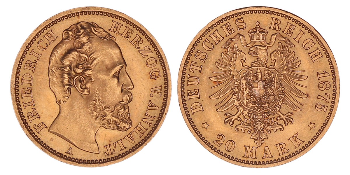 German states. Anhalt. Friedrich I. 20 Mark. 1875 A.