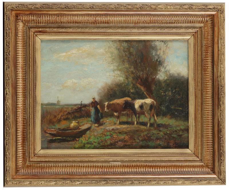 Pieter (Piet) Adrianus Bouter (Gouda 1887 - 1968 Den Haag), een koehoedster met vee.