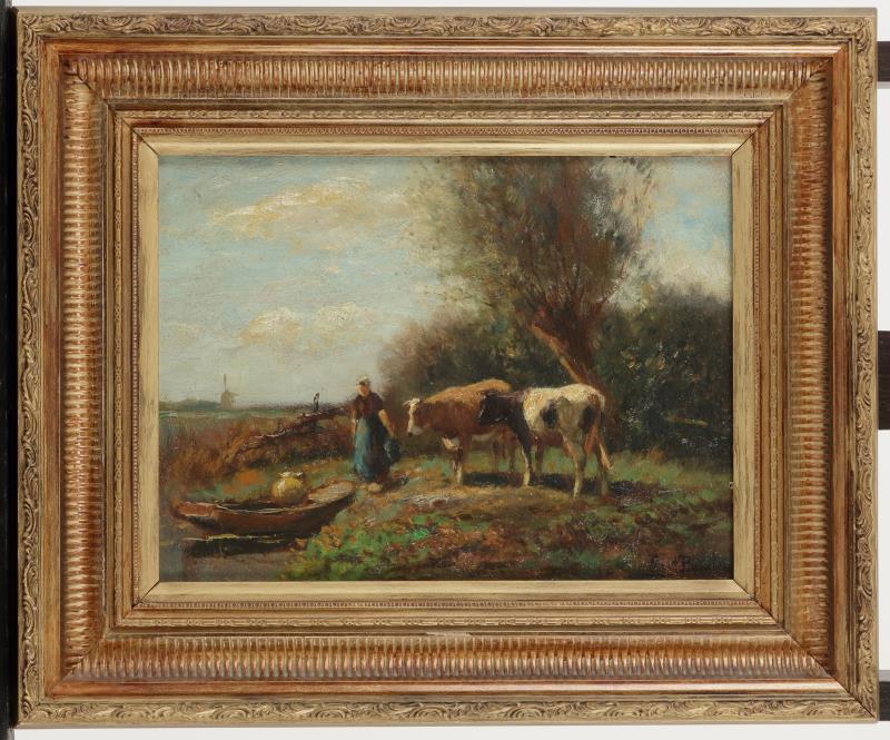 Pieter (Piet) Adrianus Bouter (Gouda 1887 - 1968 Den Haag), een koehoedster met vee.