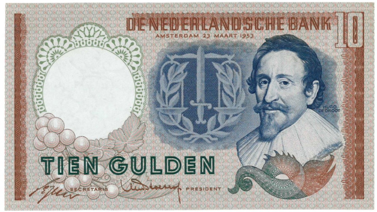 Nederland 10 gulden bankbiljet Type 1953 Hugo de Groot - Prachtig +