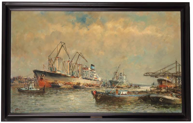 Joop Molenaar (Rotterdam 1914 - 1990), vrachtschepen in de Rotterdamse haven.