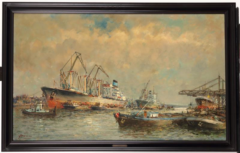 Joop Molenaar (Rotterdam 1914 - 1990), vrachtschepen in de Rotterdamse haven.