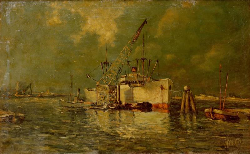 J. Bruin 20e eeuw, het laden van een vrachtschip.