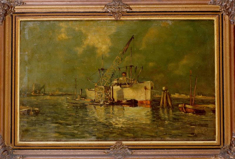 J. Bruin 20e eeuw, het laden van een vrachtschip.