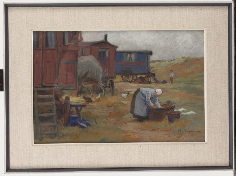 Edgar Farasyn (Antwerpen 1858 - 1938) , Een zigeunerkamp in de duinen, Katwijk aan Zee.