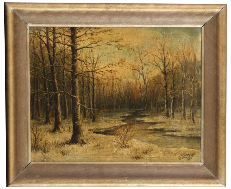J. Jenezon, 20e eeuw, Een boslandschap in de winter.