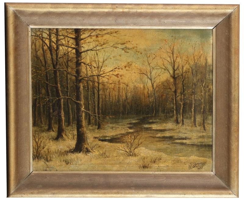 J. Jenezon, 20e eeuw, Een boslandschap in de winter.