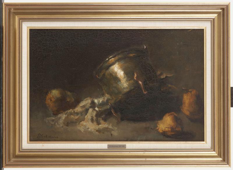 Elizabeth Francoise 'Tjieke' Bleckmann - Roelofs, Stilleven van stoofperen en een koperen pot.