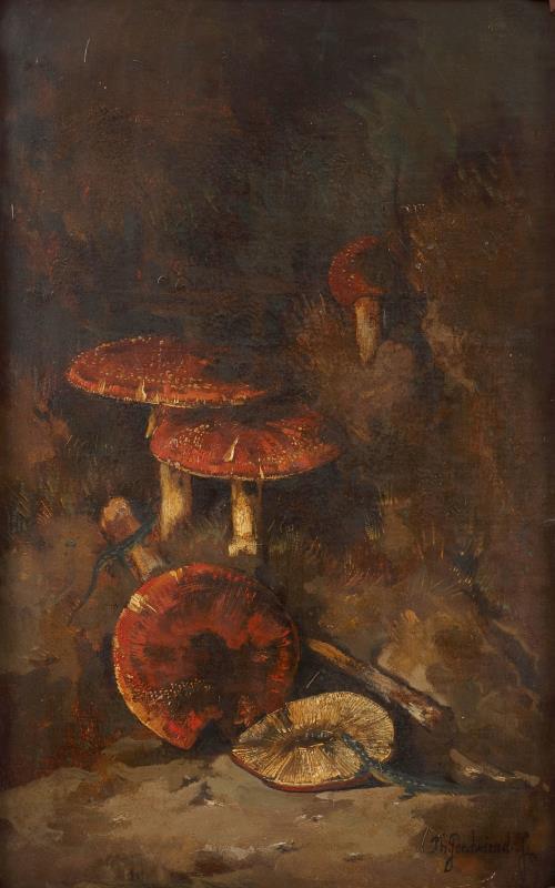 Theo Goedvriend (De Steeg, Rheden 1879 - 1969 Warnsveld), Salamanders en paddestoelen.