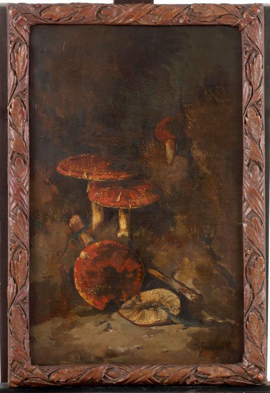 Theo Goedvriend (De Steeg, Rheden 1879 - 1969 Warnsveld), Salamanders en paddestoelen.