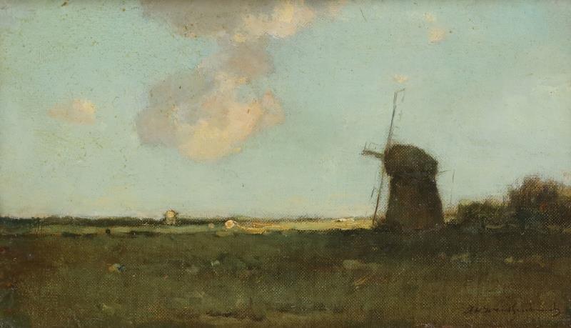 J.H. (Jan) Weissenbruch (Den Haag 1824 - 1903), Molen in een landschap.