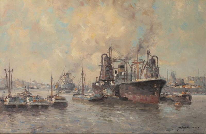 J.P. Molenaar (1914 - 1990), Graanoverslag in de Rotterdamse haven.