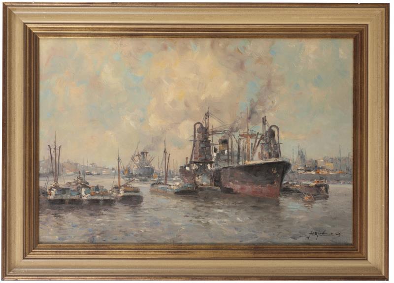 J.P. Molenaar (1914 - 1990), Graanoverslag in de Rotterdamse haven.