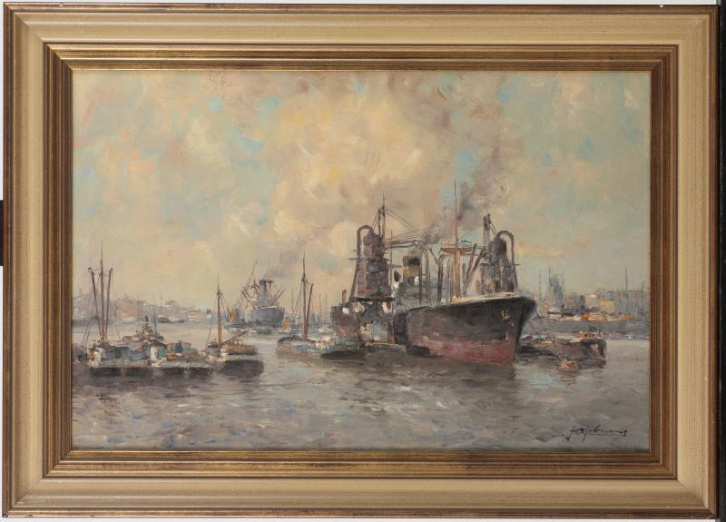 J.P. Molenaar (1914 - 1990), Graanoverslag in de Rotterdamse haven.