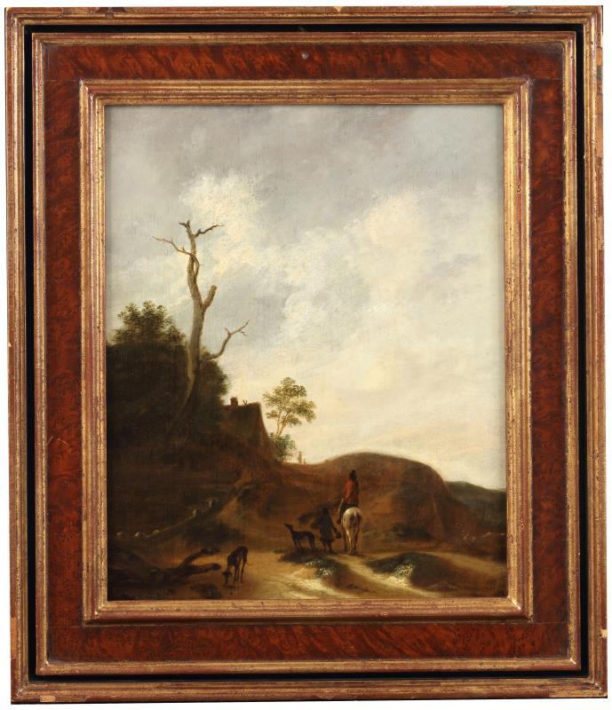 Omgeving Phillips Wouwermans, Een jager met windhonden in een heuvelachtig landschap.