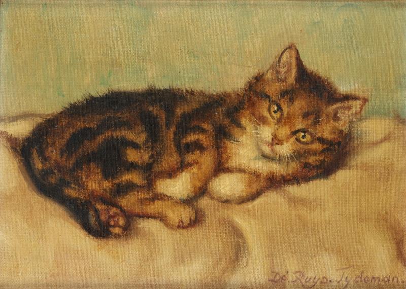Dé Ruijs-Tydeman (Palembang, Indonesië 1889 - 1967 Den Haag), Een kitten op een kussen.